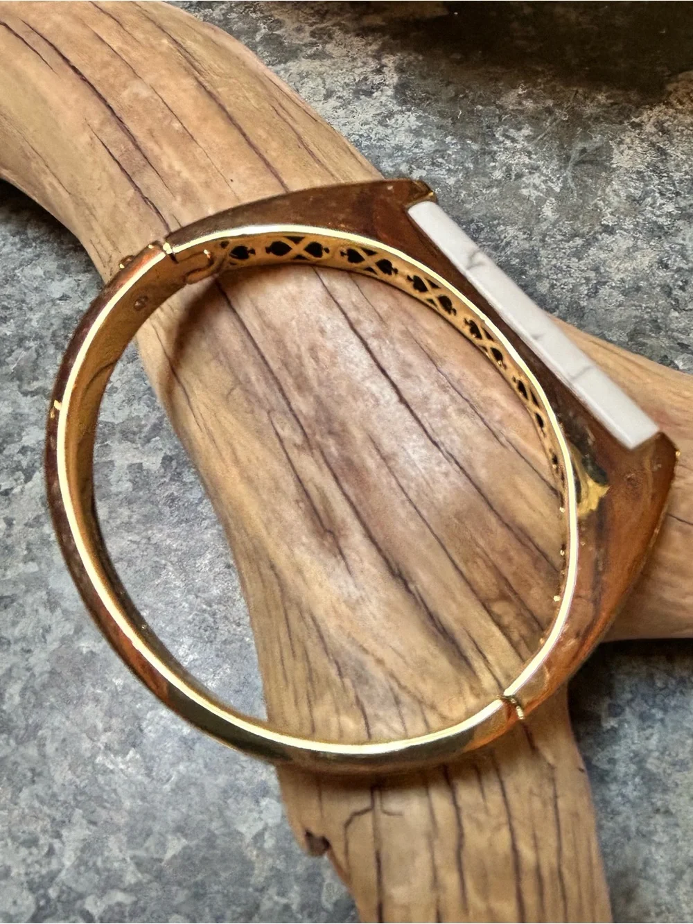 Kate Spade White Marble Building Block - Gold Tone Bangle Bracelet - Picture 2 of 7